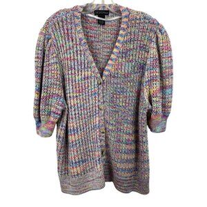 Design 365 Short Sleeve Puff Button Chunky Cardigan Crochet Rainbow Womens 3X